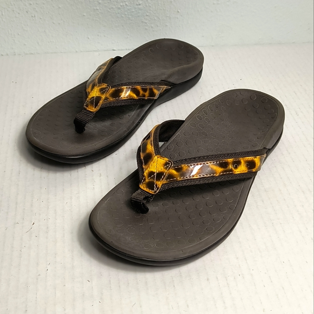 Vionic Tide ll Orthaheel Thong Sandals Size 6 Leopard Print Arch Support